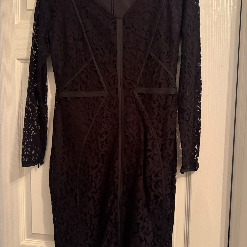 Ann Taylor Black Bodycon V-Neck Long Sleeve Dress
